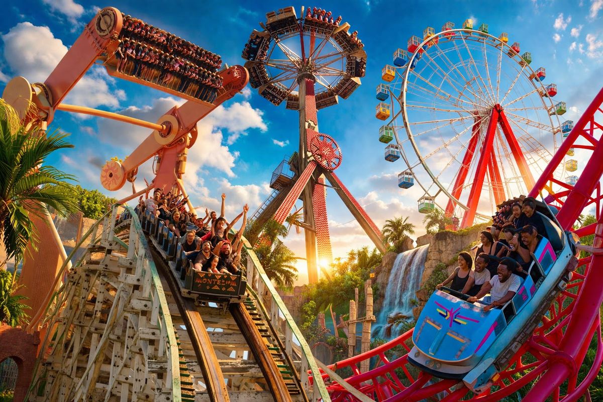 Parque temático Hopi Hari com brinquedos e atrações